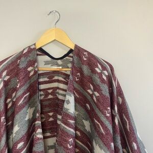 Xhilaration | Red, Gray, & White Fringed Poncho Sweater